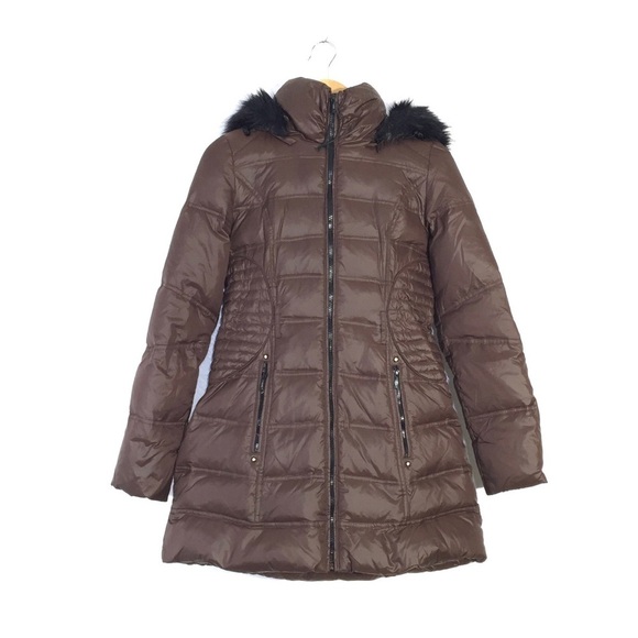 Calvin Klein Chocolate Brown Puffer Hoodie Jacket - Picture 1 of 8